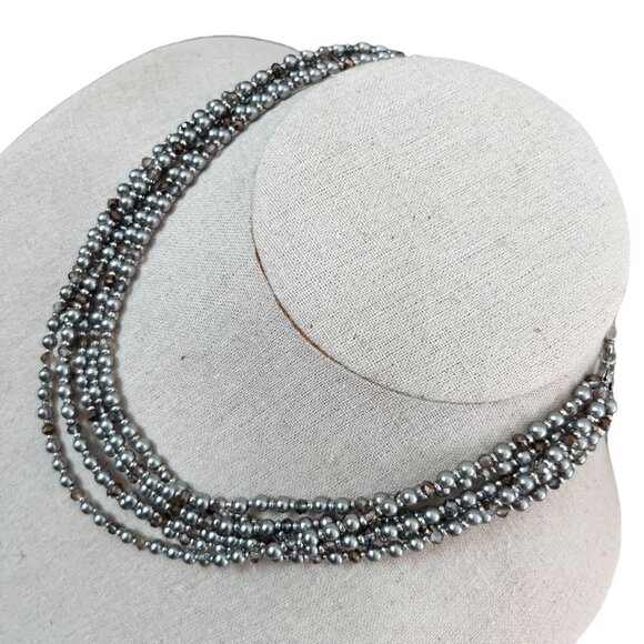 Loft Multi-strand Beaded Grey/Silver Necklace - Picture 1 of 7